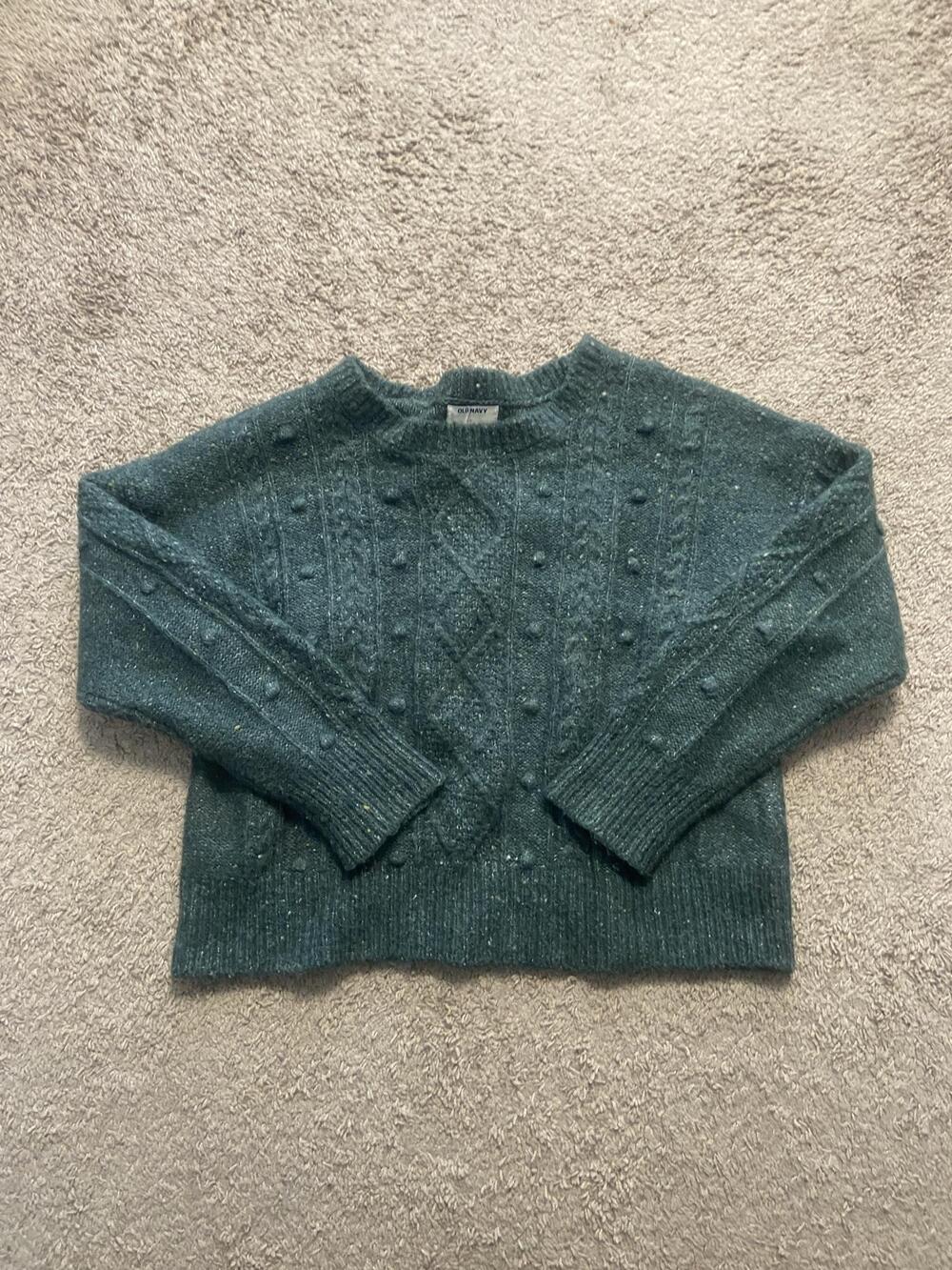 Old Navy Sweater Womens L Green Bobble Cable Knit Crew Long Sleeve Pullover